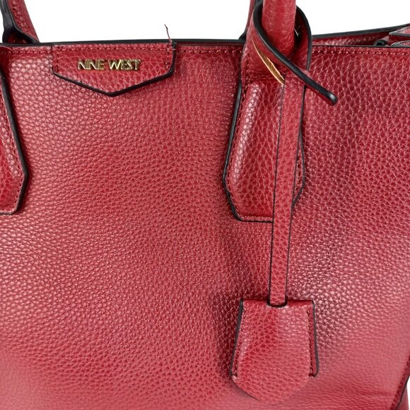 Nine West Tote Bag Satchel Purse Ruby Red Pebble Vegan Women's Medium - Picture 10 of 11